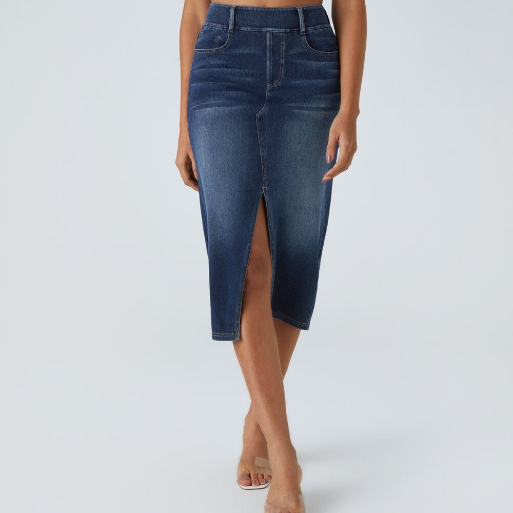Halara Flex™ High Waisted Pockets Bodycon Washed Denim Casual Midi Skirt